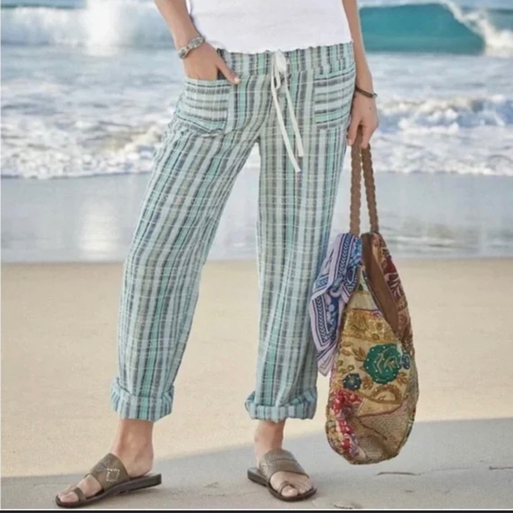 Sundance Gigi cotton plaid pants size P/M Blue and green